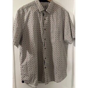Tasso Elba Geometric Button Down Shirt Sz 2XL 100% Cotton Mens Short Sleeve